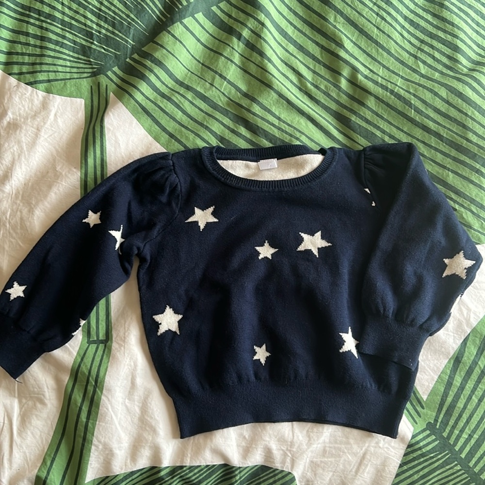 Gap totally adorable puff shoulder navy knit sweater with stars 4T